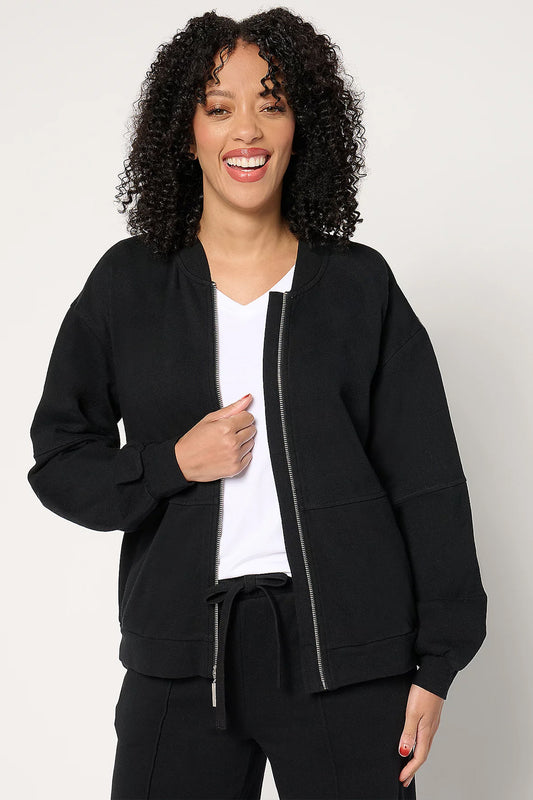 French Terry Zip-Front Bomber Jacket