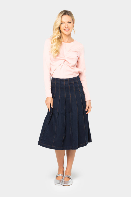 Black Label Pleated Denim Skirt