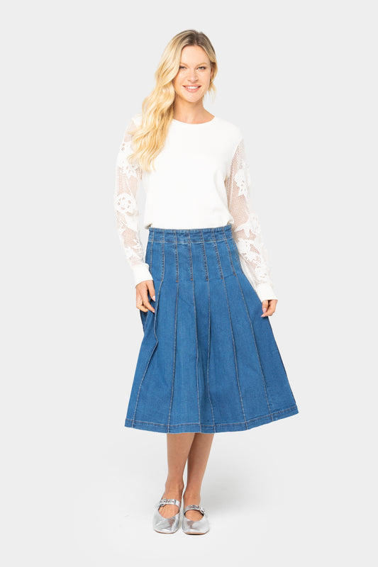 Black Label Pleated Denim Skirt