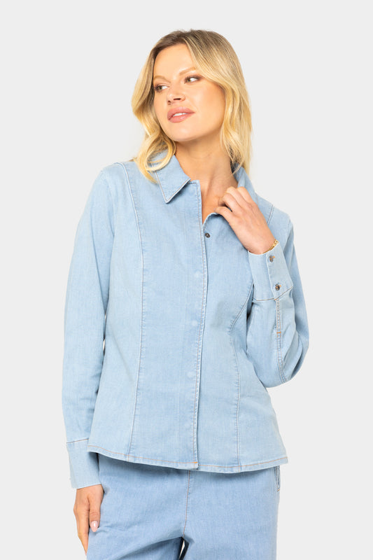 Exaggerated Collar Flowy Denim Shirt