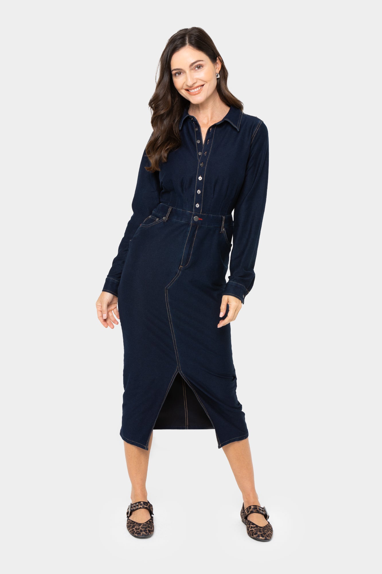 Denim Knit Long-Sleeve Dress