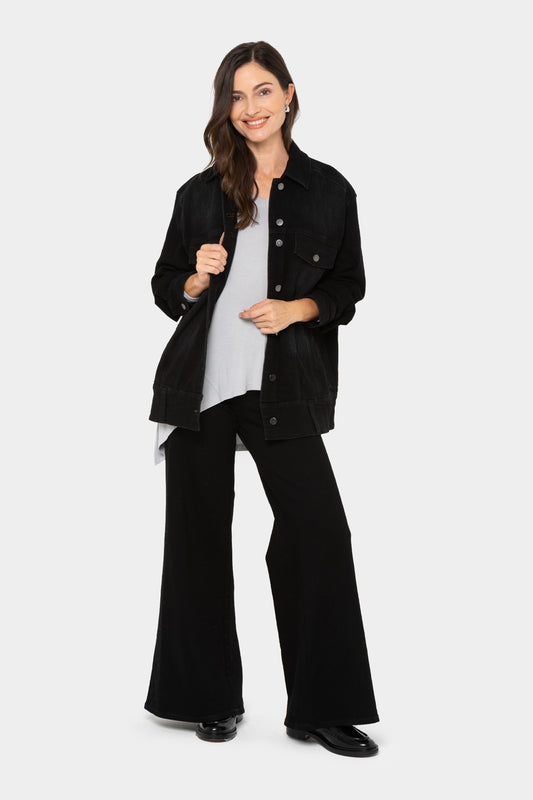 Ponte Wide Flare Leg Pant with Front Seam Detail