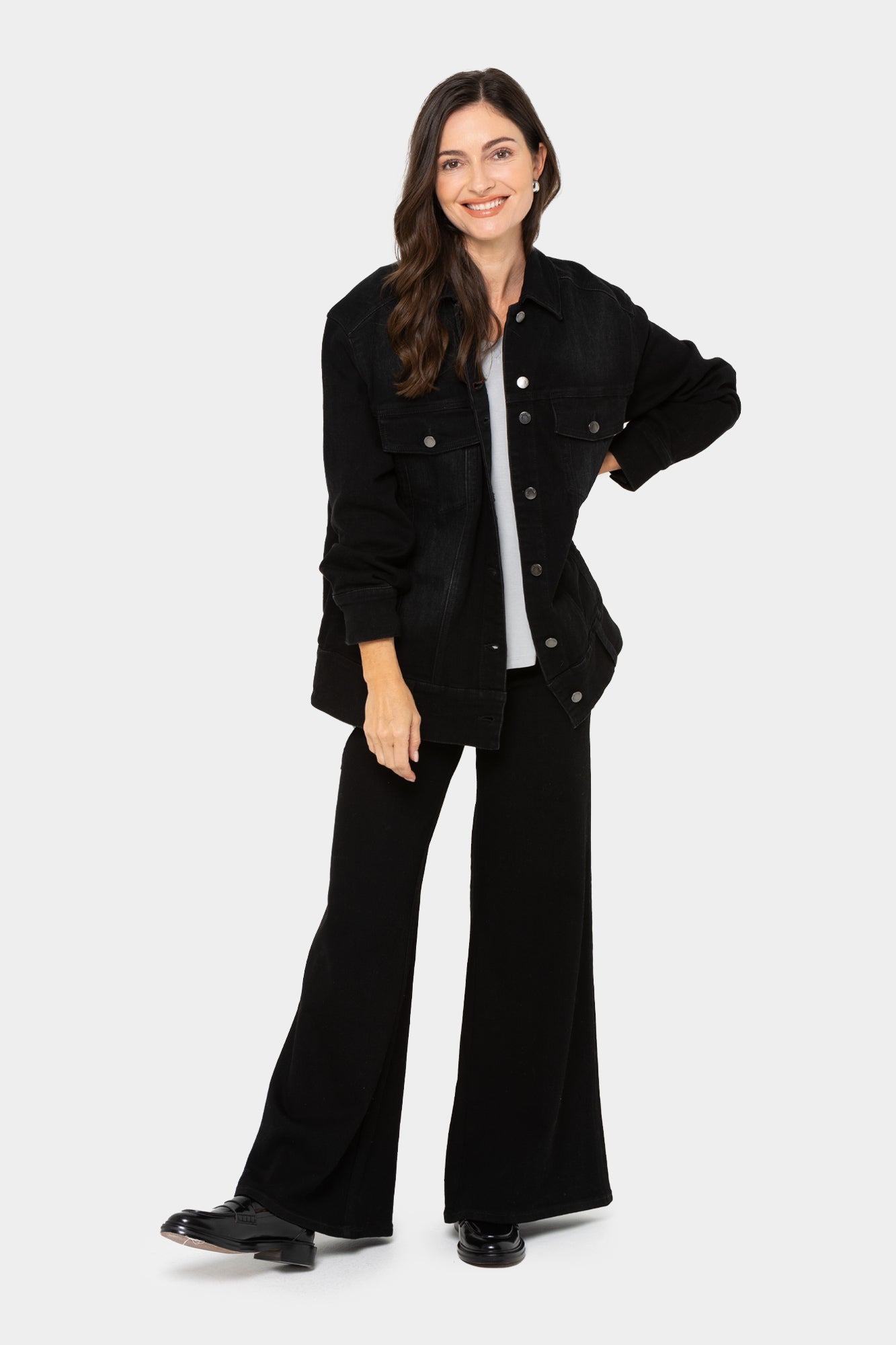 Ponte Wide Flare Leg Pant with Front Seam Detail