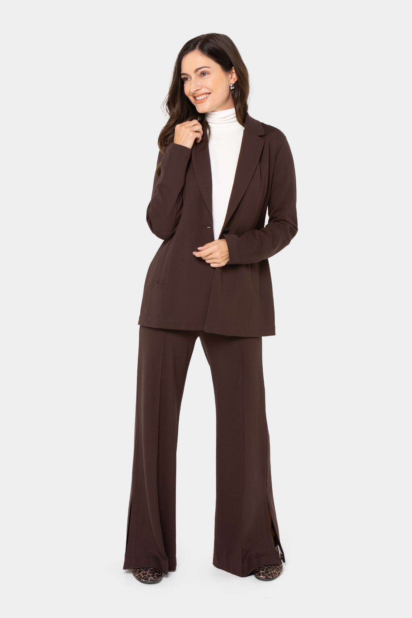 Ponte Wide Flare Leg Pant with Front Seam Detail