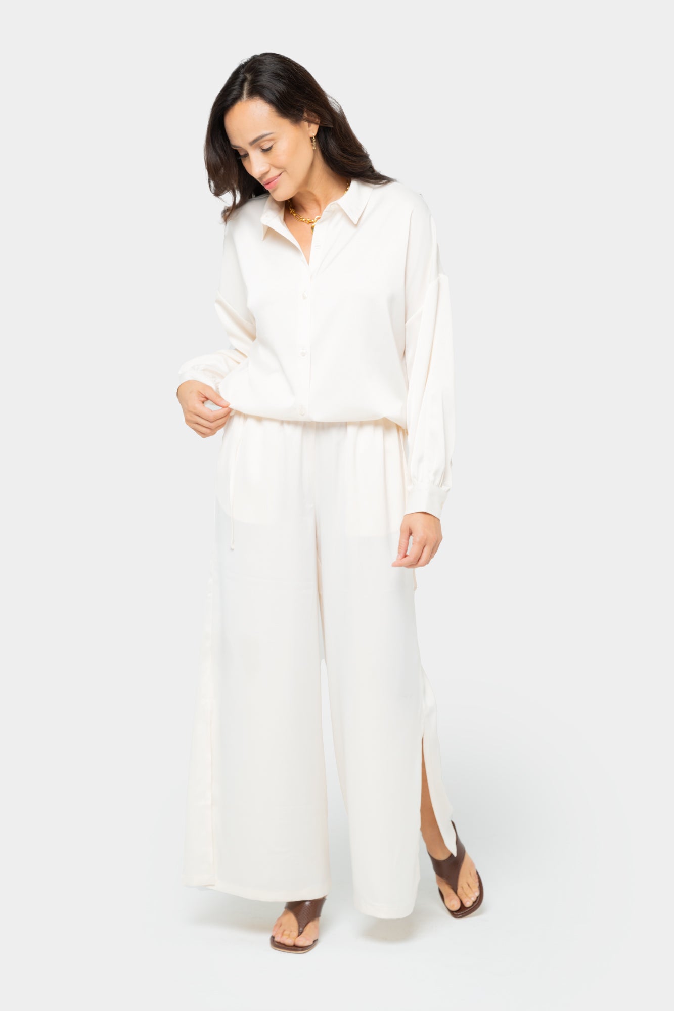 Satin Ankle Length Pull On Pant