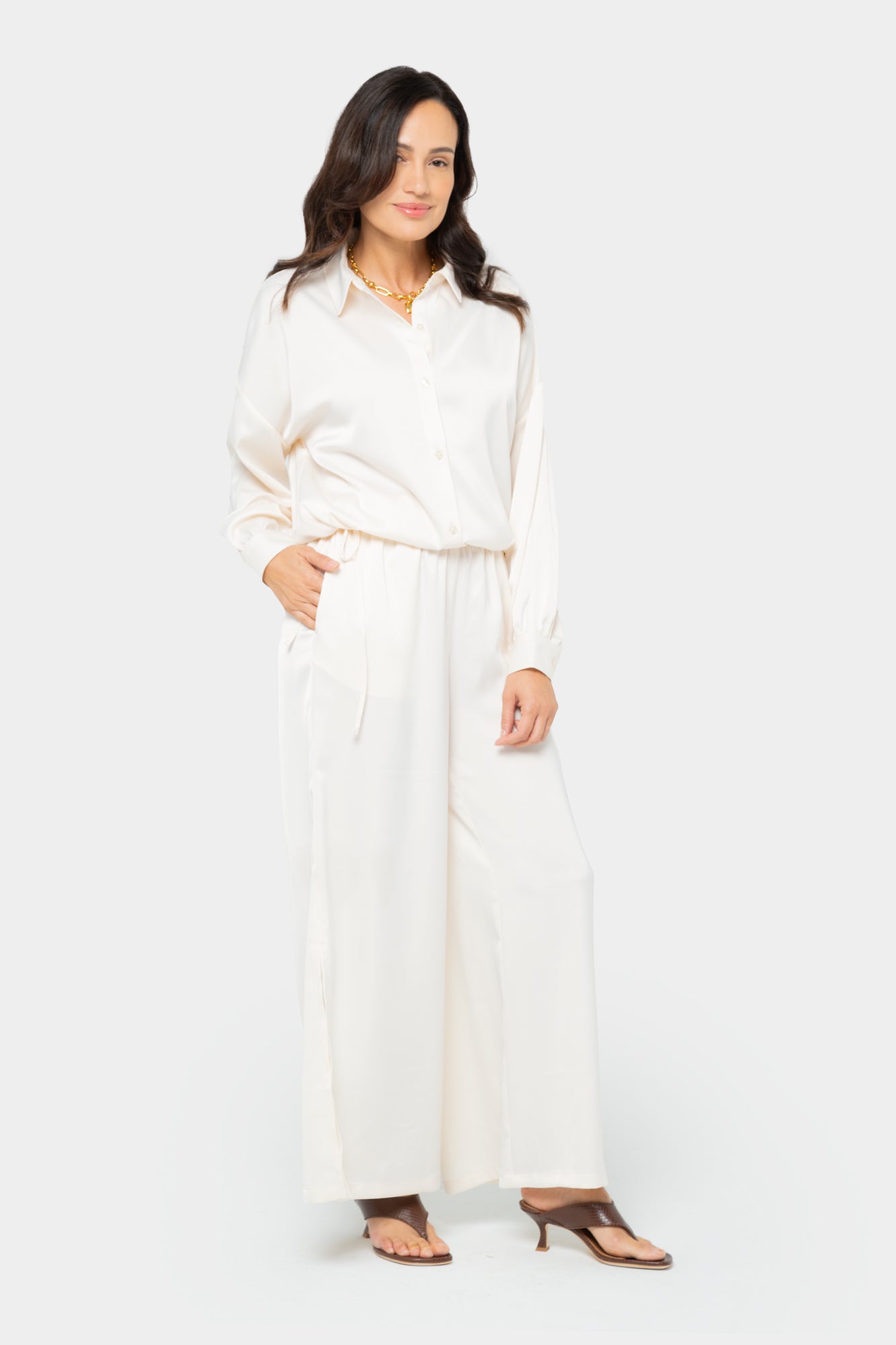 Satin Ankle Length Pull On Pant