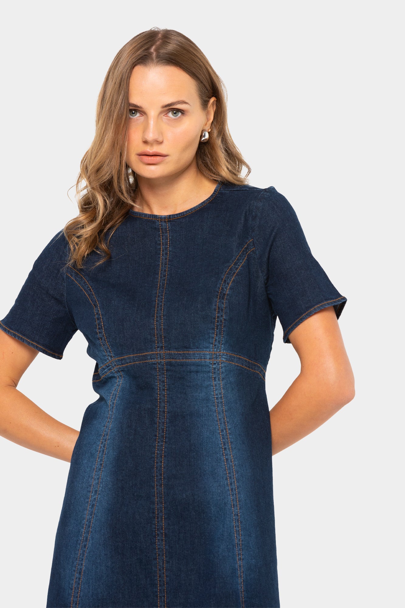 Denim Short Sleeve Midi Dress Peace Love World