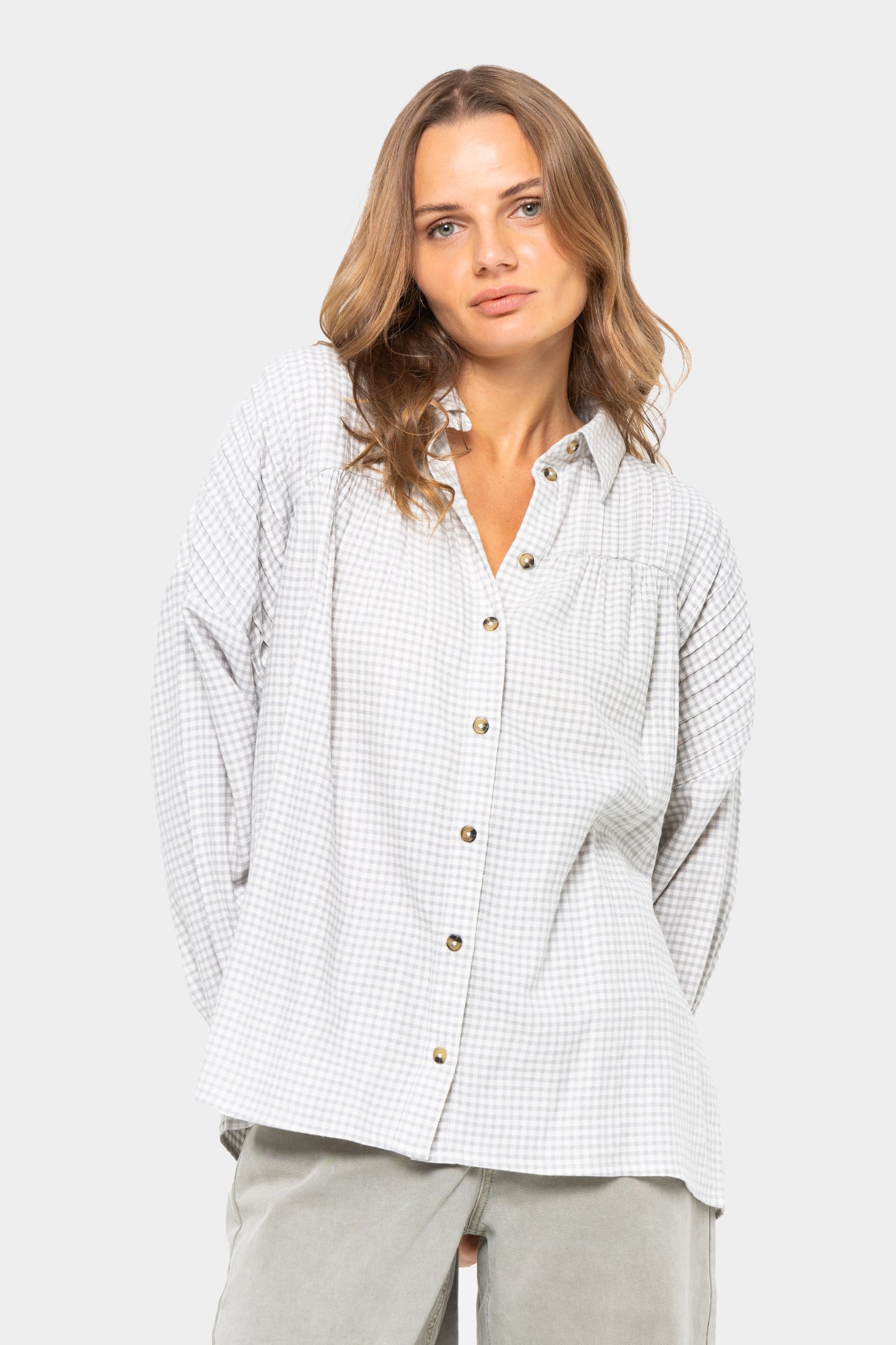 Boheme Check Plaid Button-Front with Pleat Details