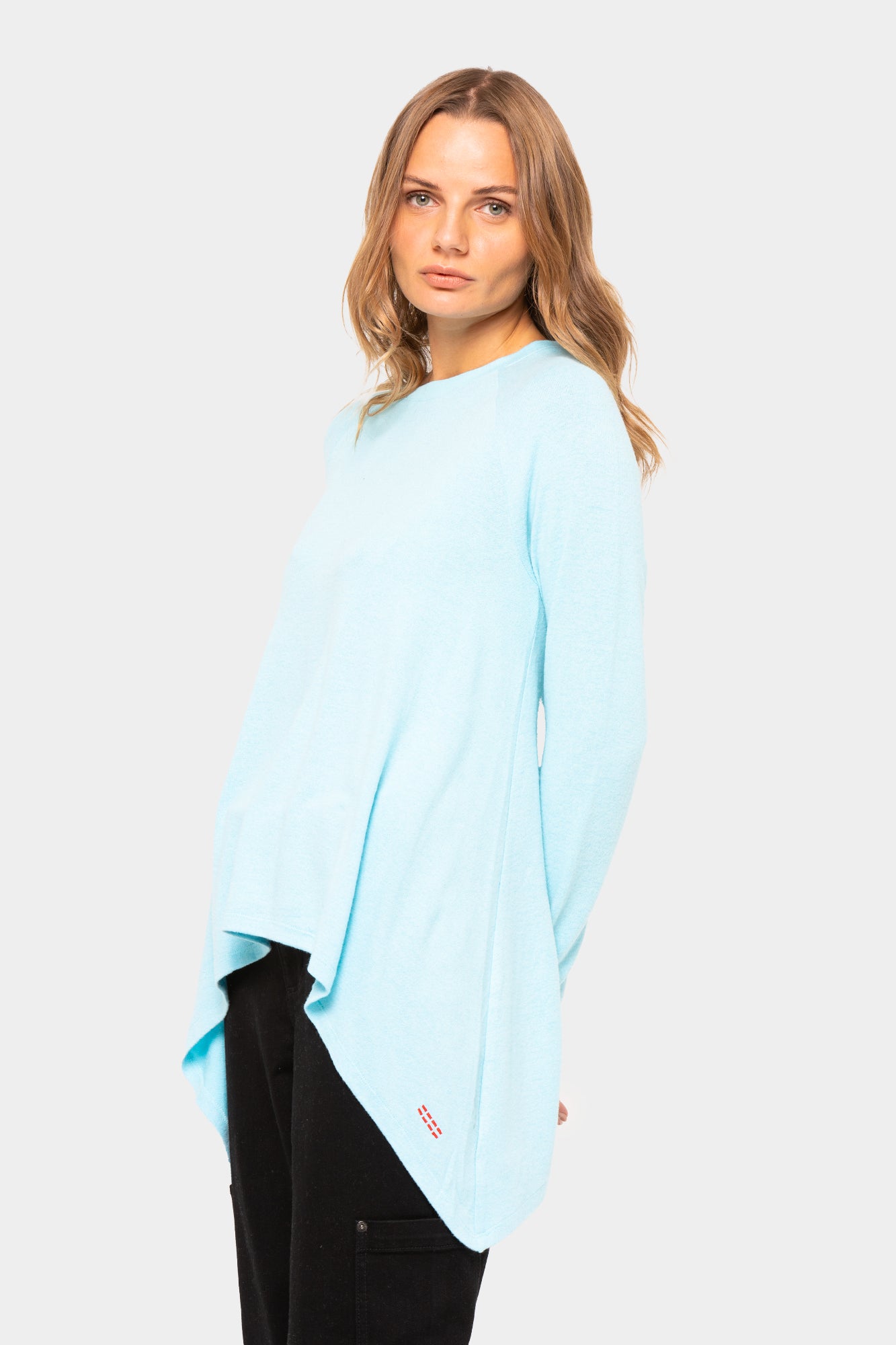 Crew Neck Shark Bite Hem Top