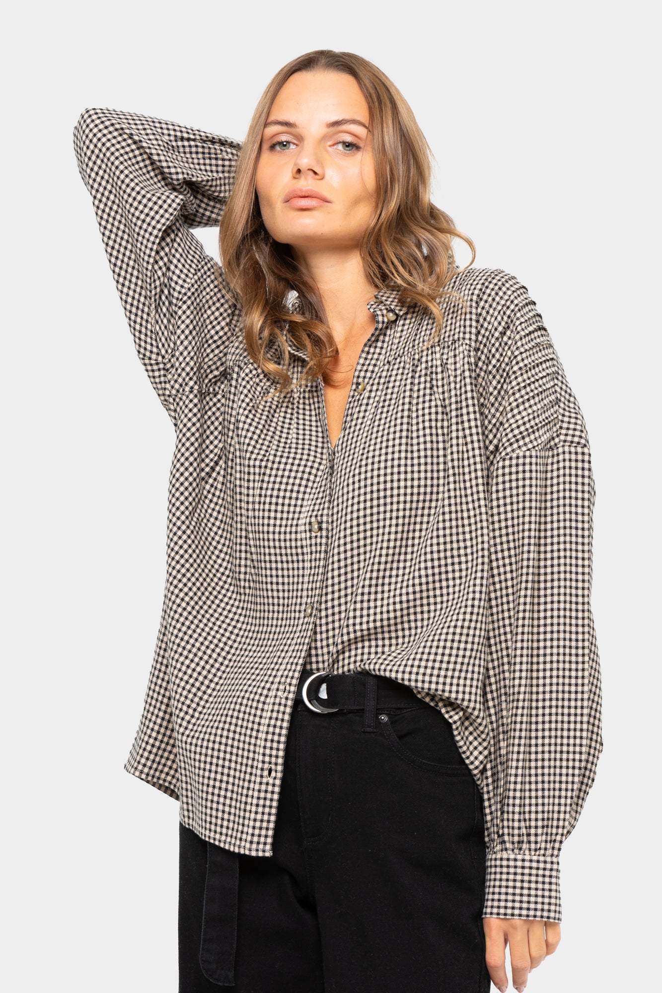 Boheme Check Plaid Button-Front with Pleat Details