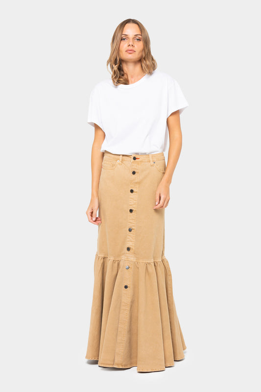 Boheme Denim Button Front Maxi Skirt