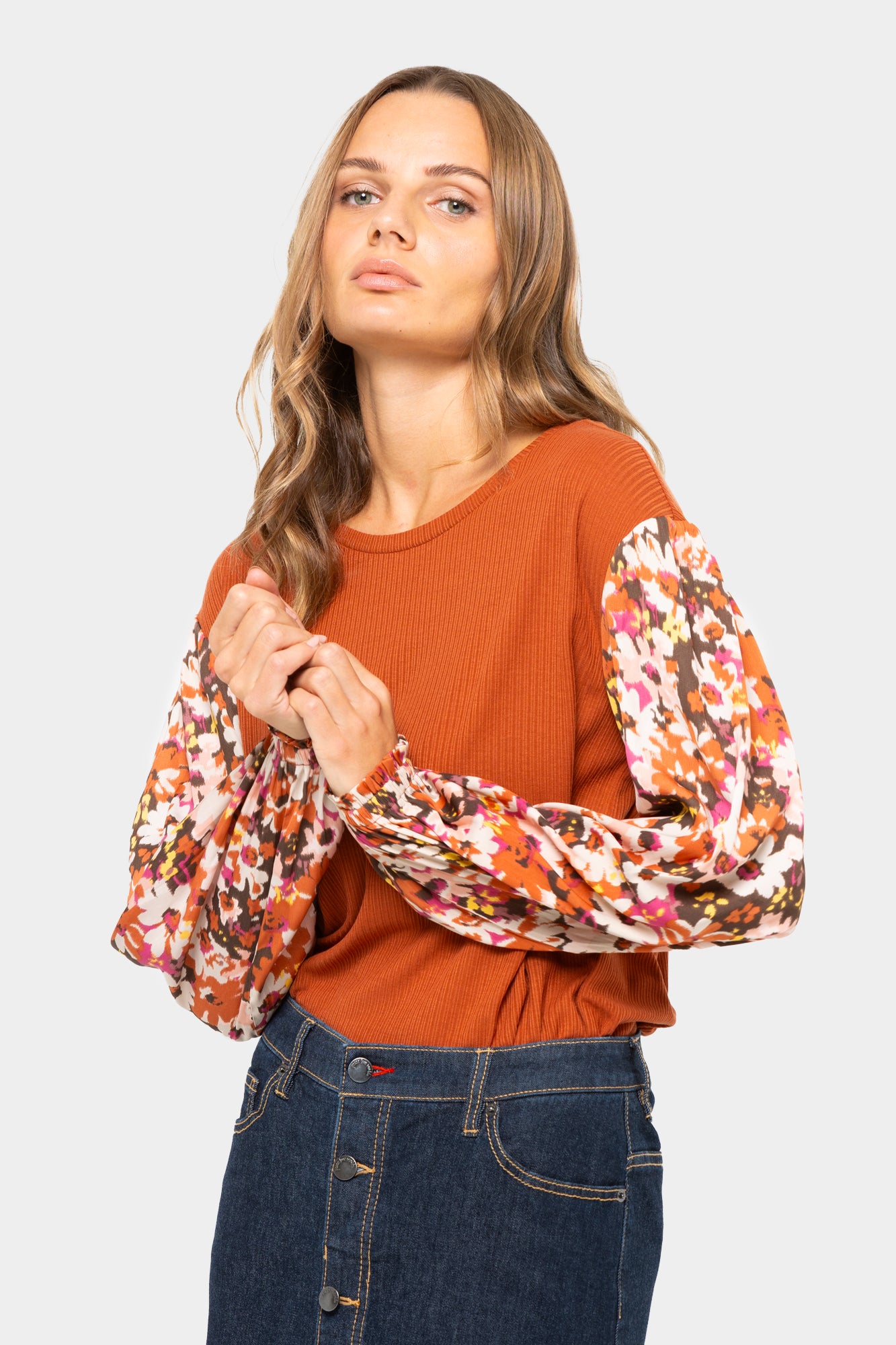 Boheme Mixed Media Floral Long-Sleeve