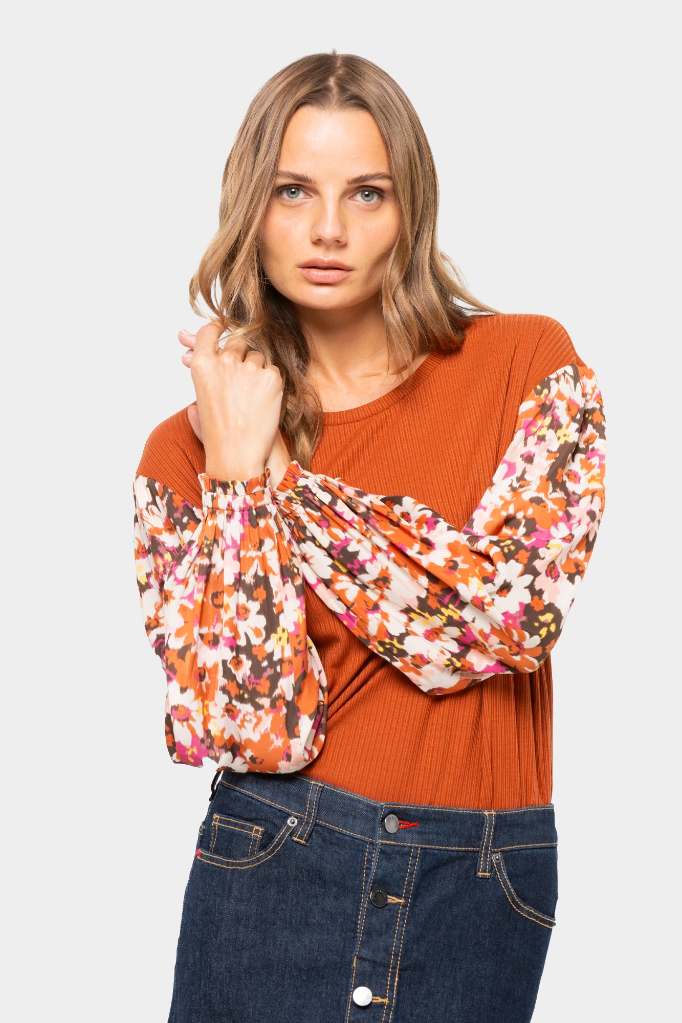 Boheme Mixed Media Floral Long-Sleeve