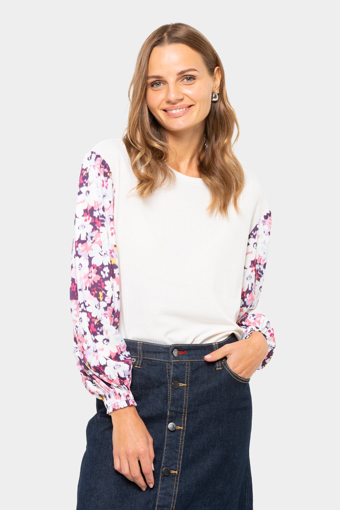 Boheme Mixed Media Floral Long-Sleeve