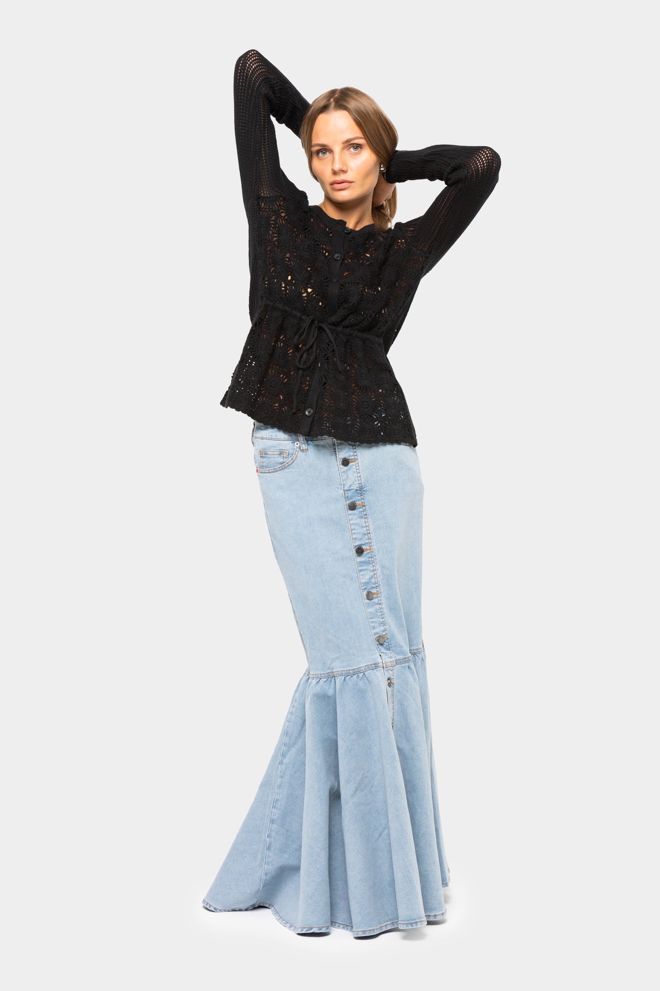 Boheme Denim Button Front Maxi Skirt