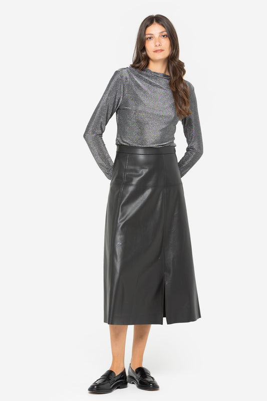 Black Label Faux Leather Soft A-Line Skirt