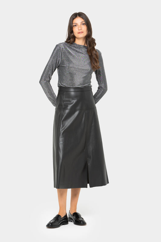 Black Label Faux Leather Soft A-Line Skirt