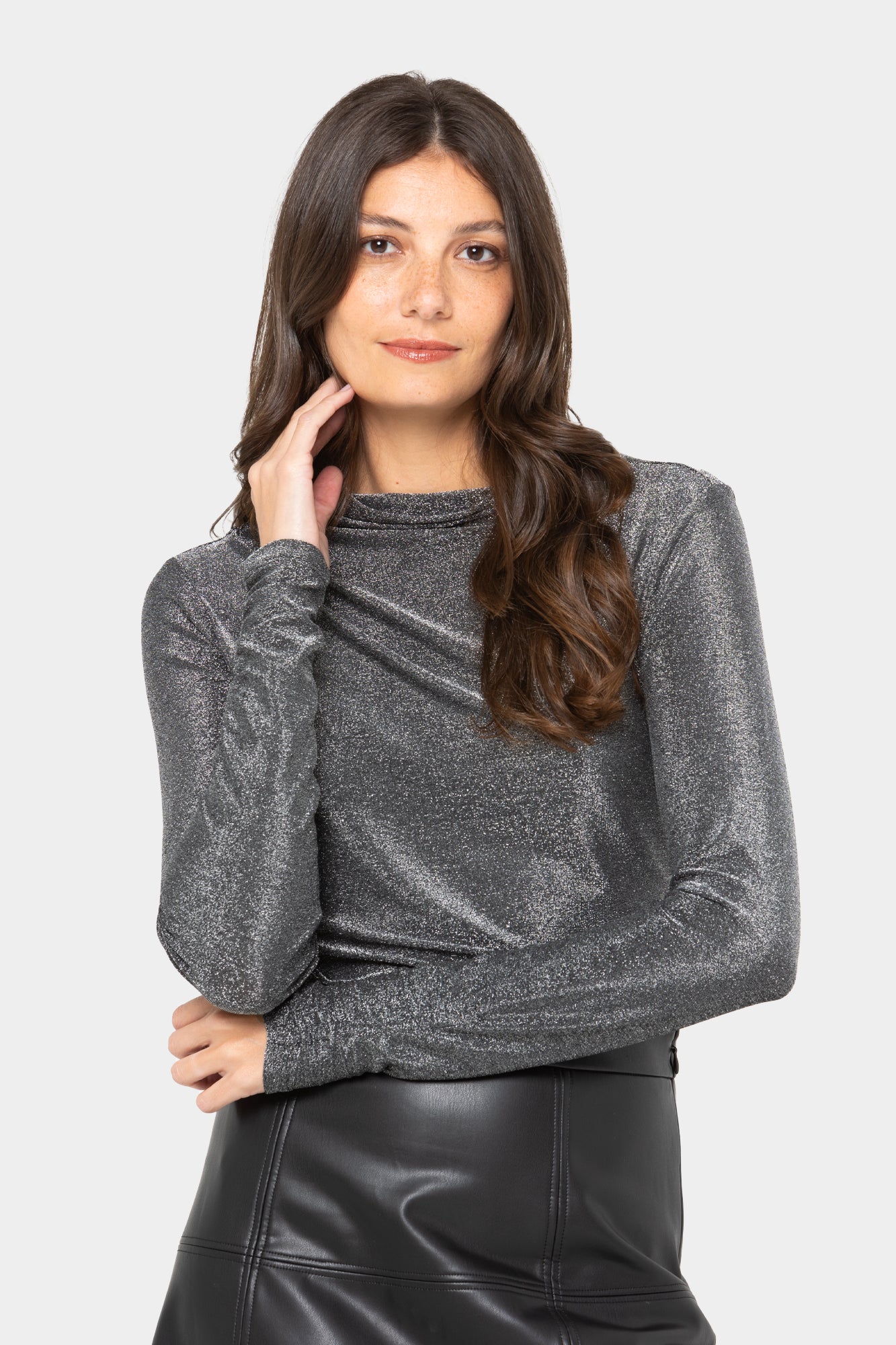 Black Label Lurex Knit Long Sleeve Top