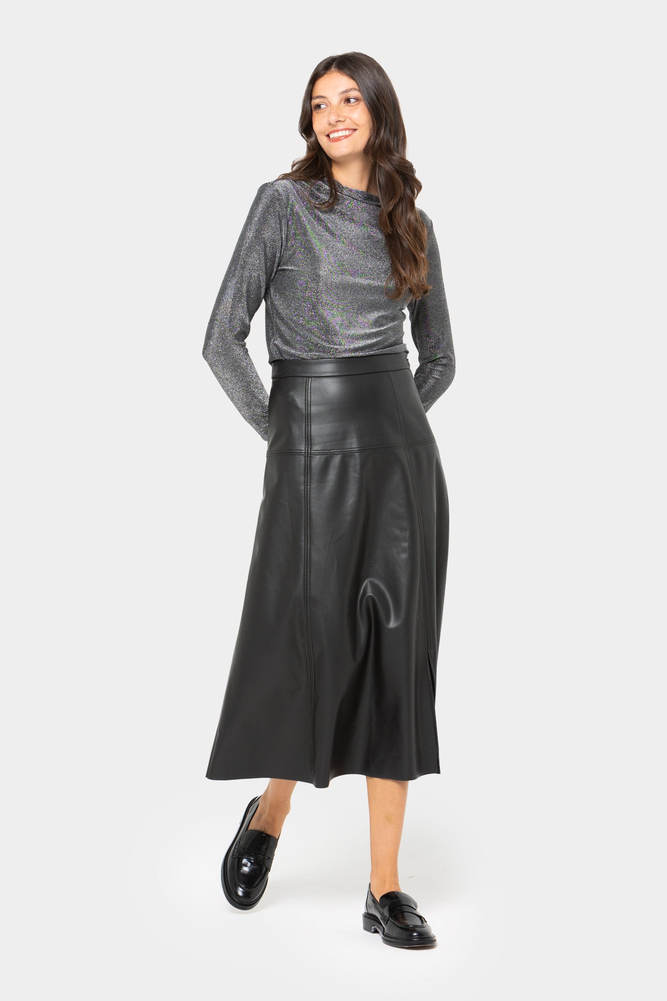 Black Label Faux Leather Soft A-Line Skirt