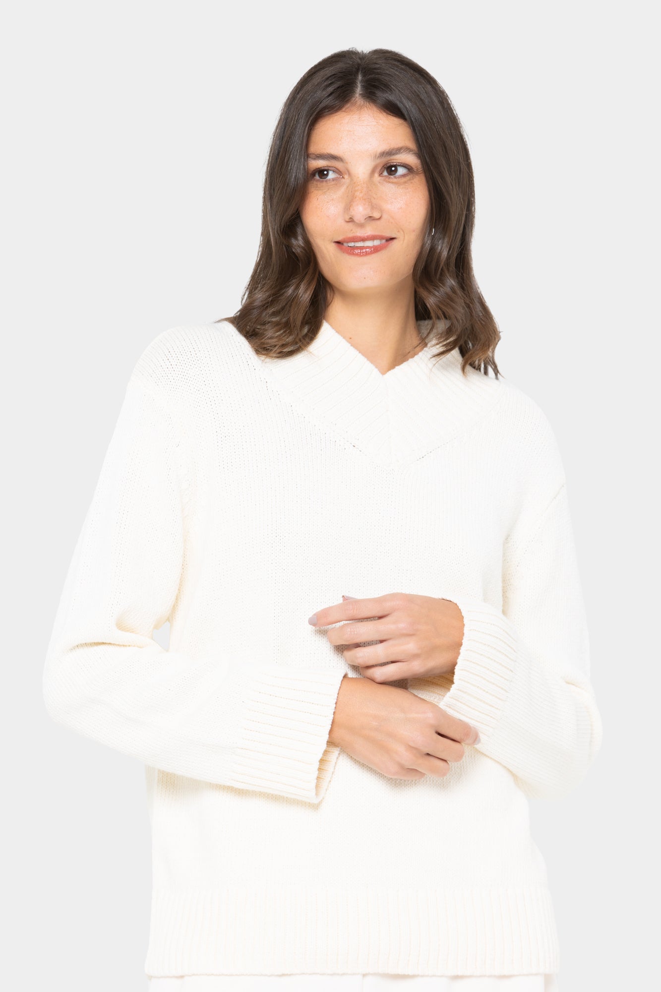 Wide Rib V-Neck Pull Over Sweater