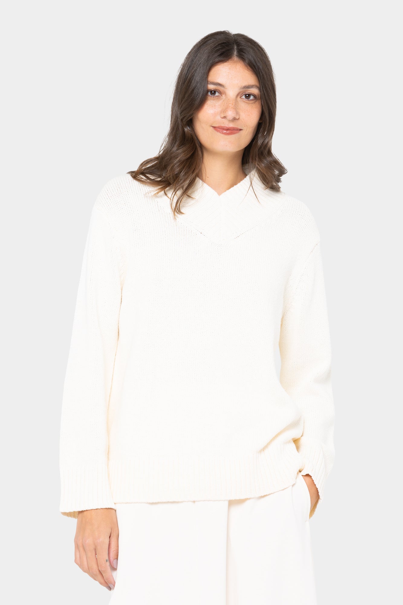 Wide Rib V-Neck Pull Over Sweater