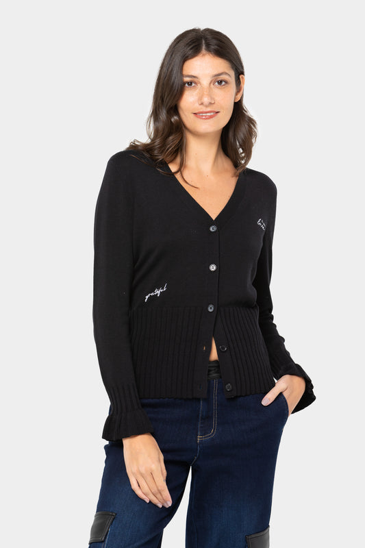 Black Label Ruffle Cuff Cardigan