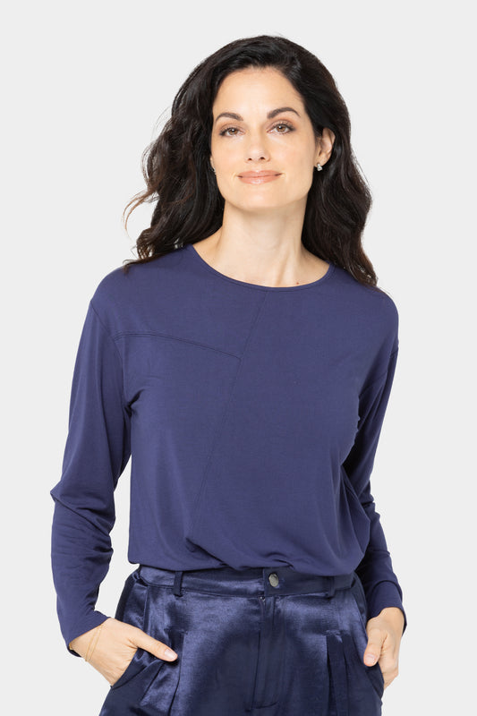 Asymmetrical Stitch Detail Long-Sleeve High Low Top