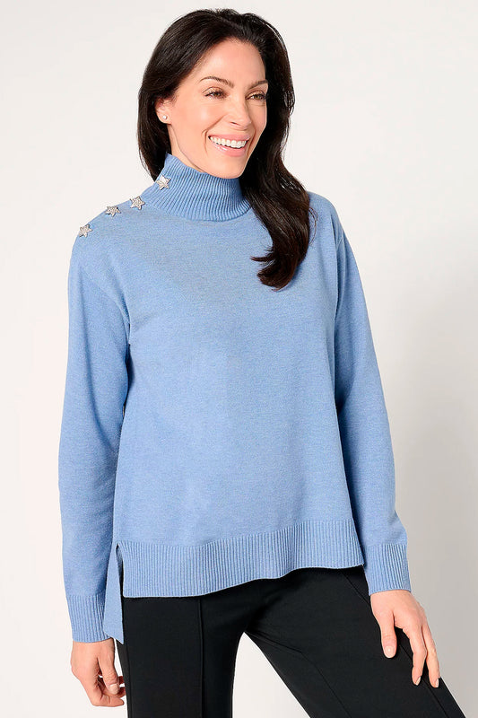 TurtleNeck Sweater with Star Buttons