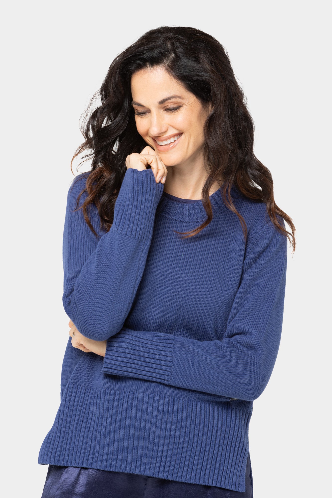 Cotton Crewneck Long-Sleeve Sweater