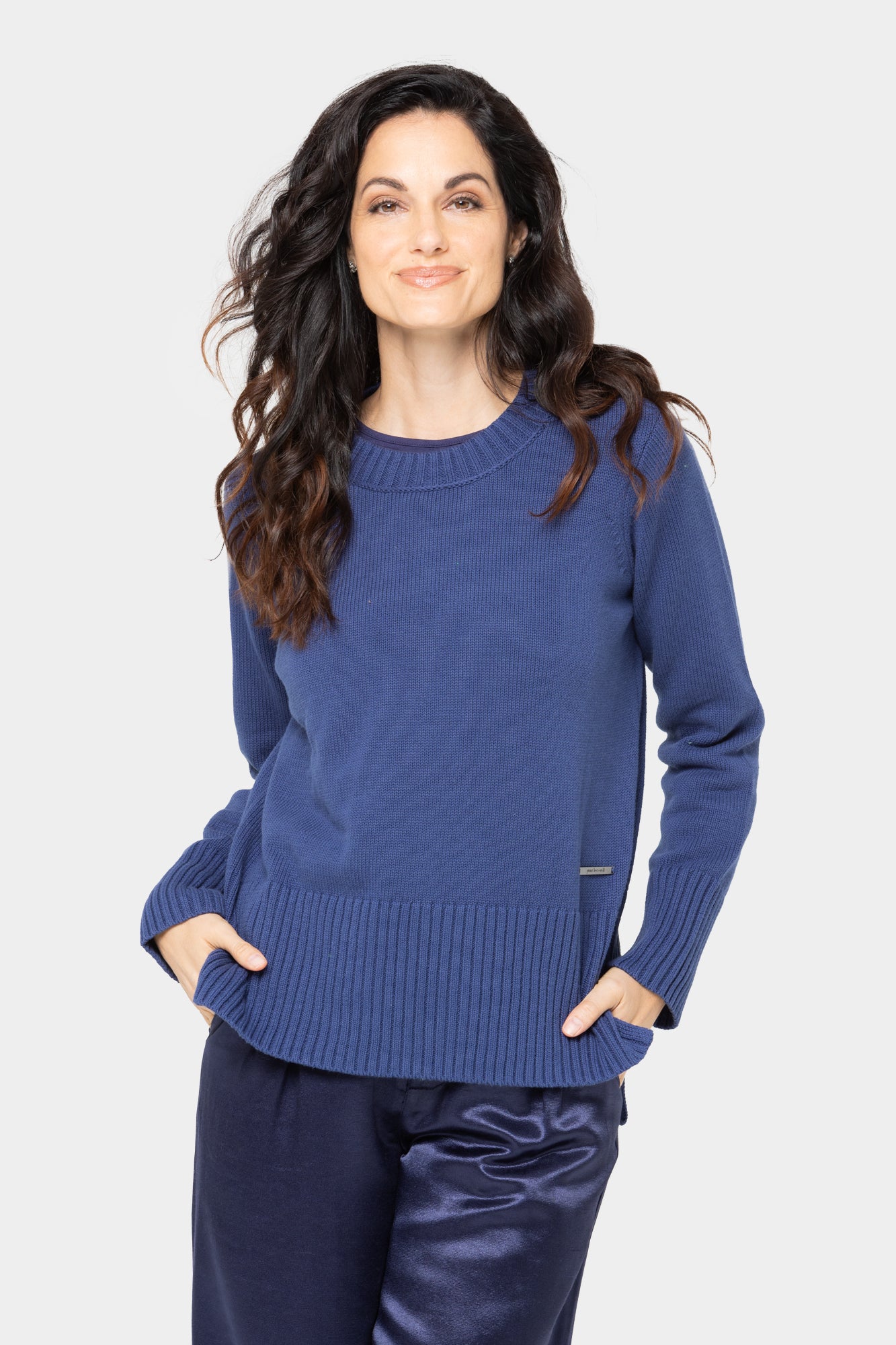 Cotton Crewneck Long-Sleeve Sweater