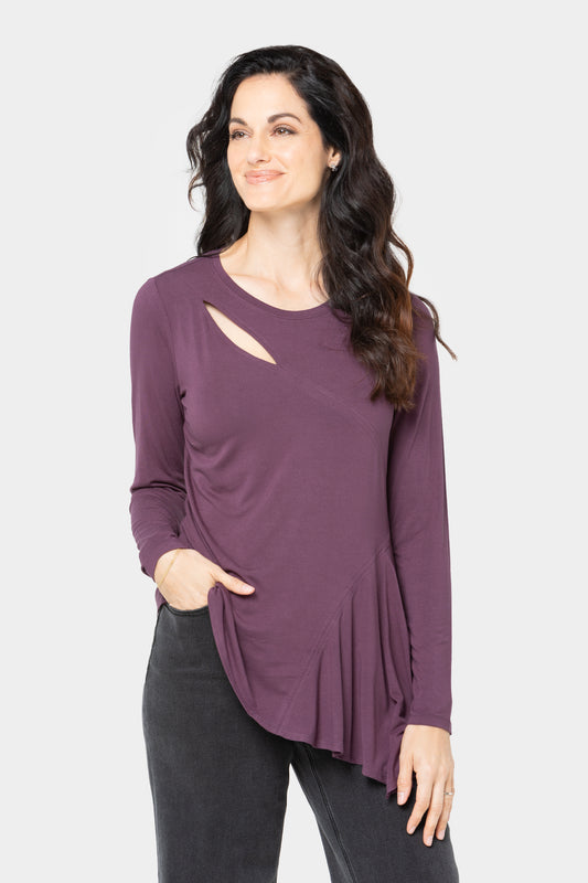 Asymmetrical Slash Detail Crew Neck Top