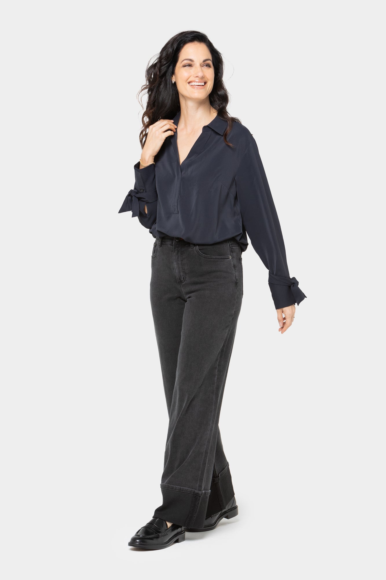 Full-Length Cuffed Jeans with Back Pintuck Detail