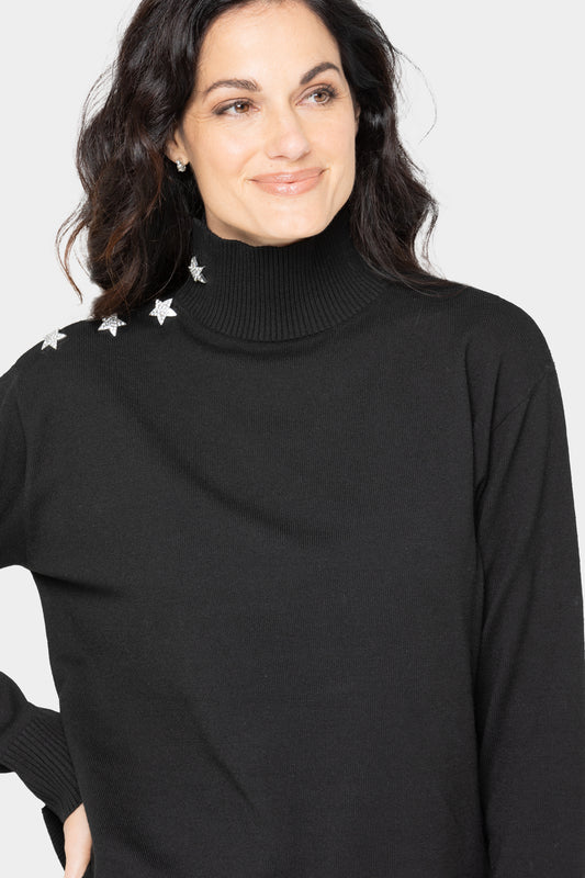 TurtleNeck Sweater with Star Buttons