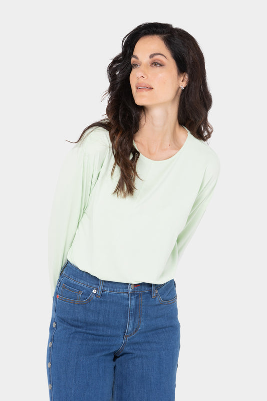 Asymmetrical Stitch Detail Long-Sleeve High Low Top