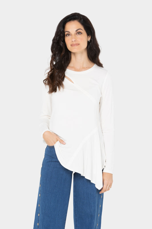 Asymmetrical Slash Detail Crew Neck Top