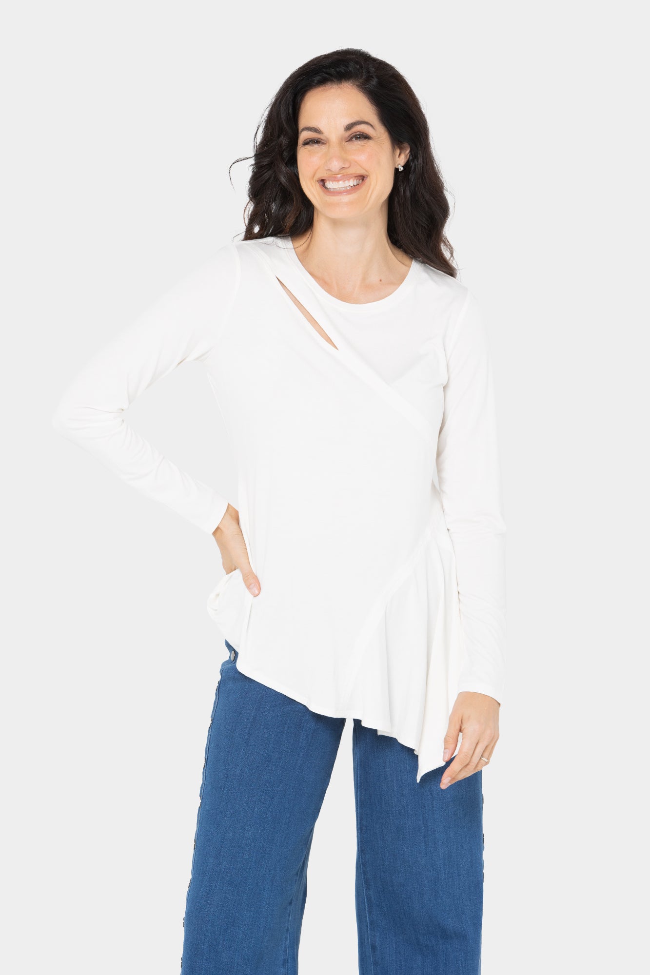 Asymmetrical Slash Detail Crew Neck Top