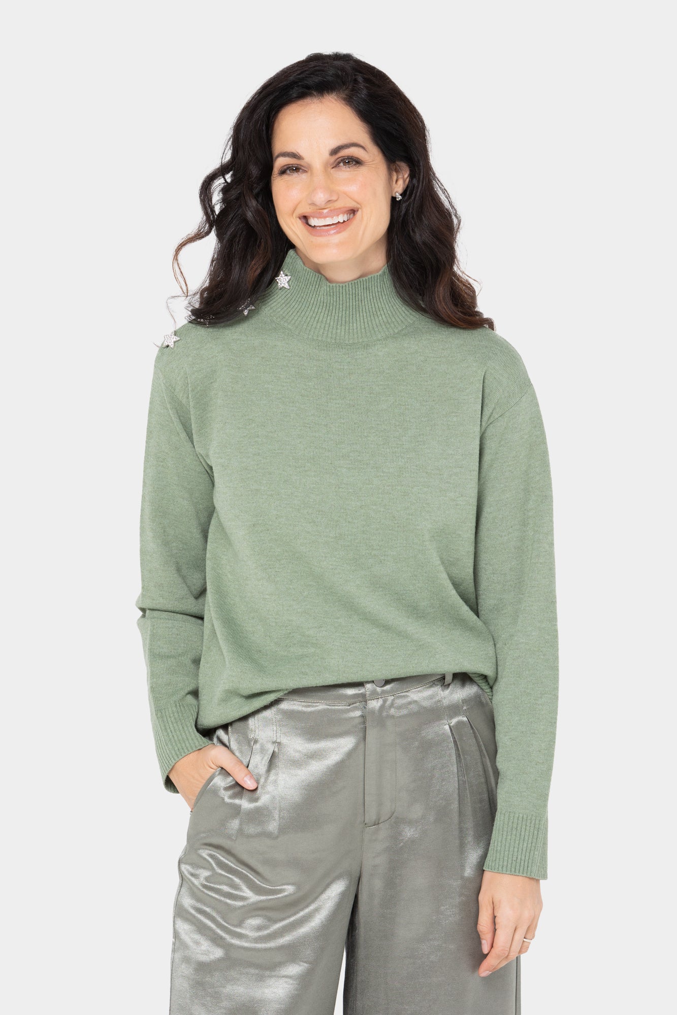 TurtleNeck Sweater with Star Buttons