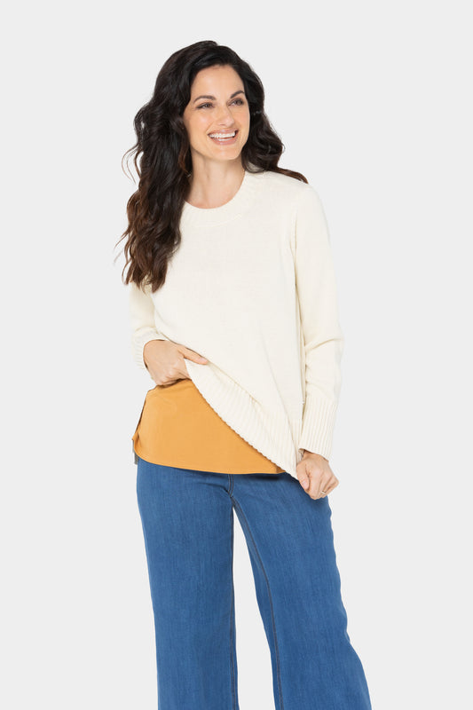 Cotton Crewneck Long-Sleeve Sweater