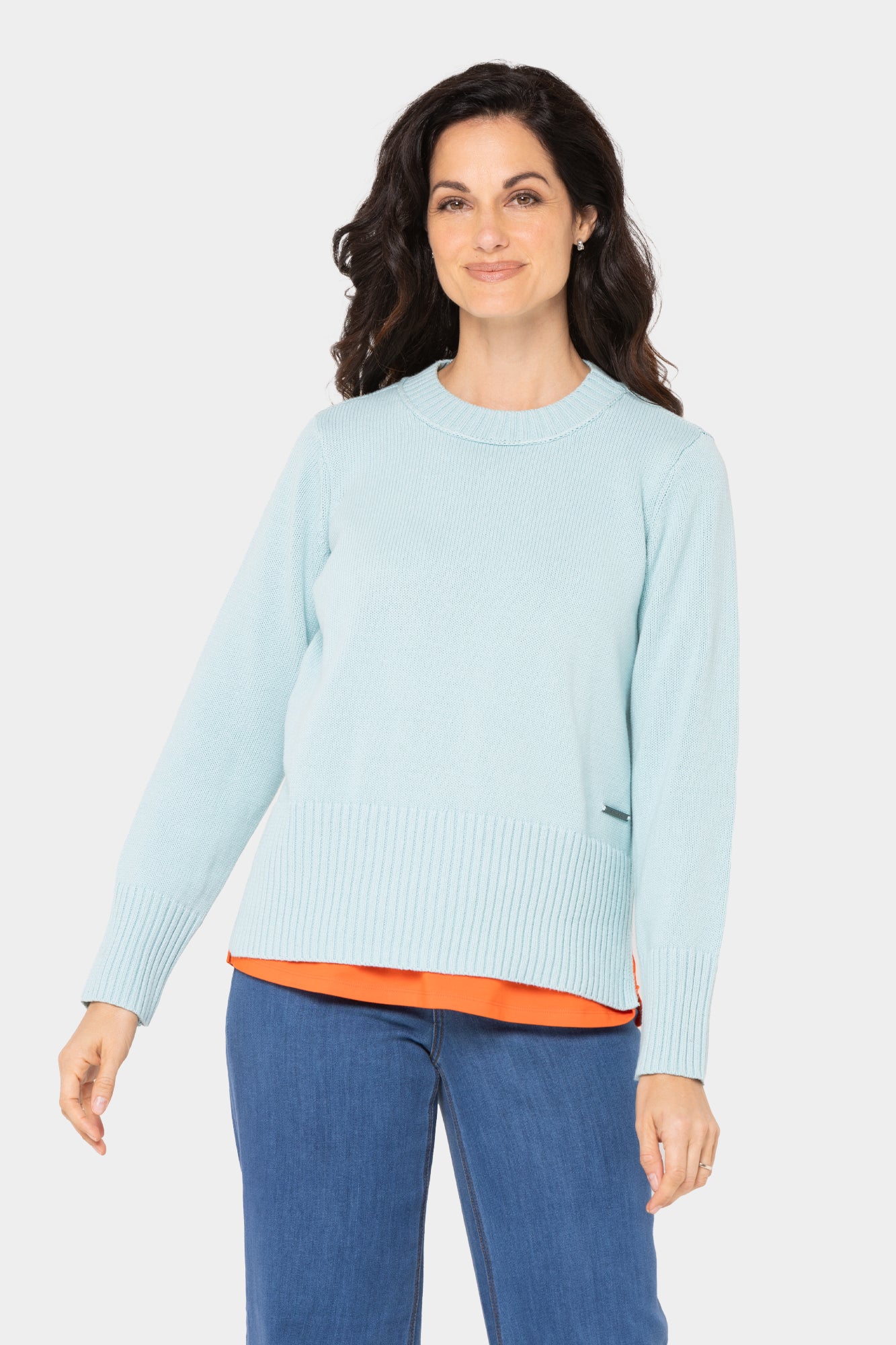 Cotton Crewneck Long-Sleeve Sweater