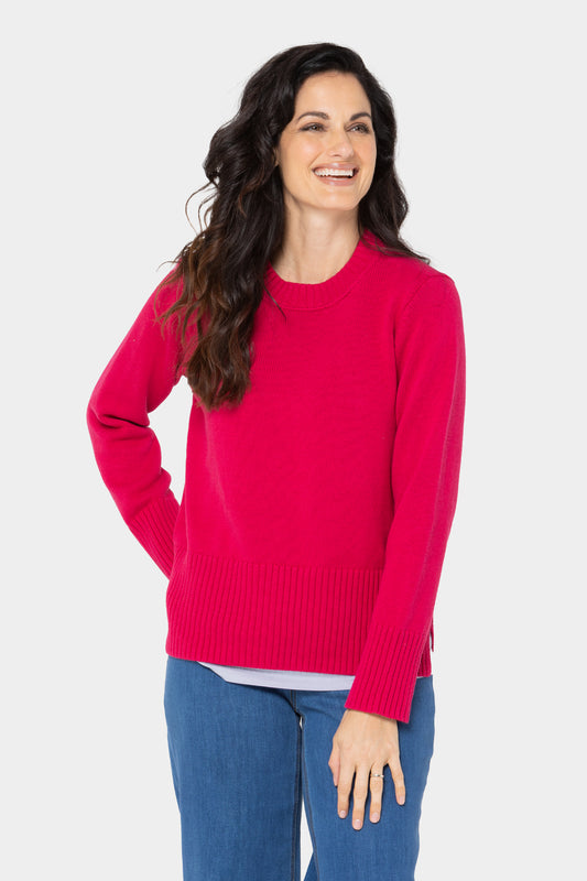 Cotton Crewneck Long-Sleeve Sweater