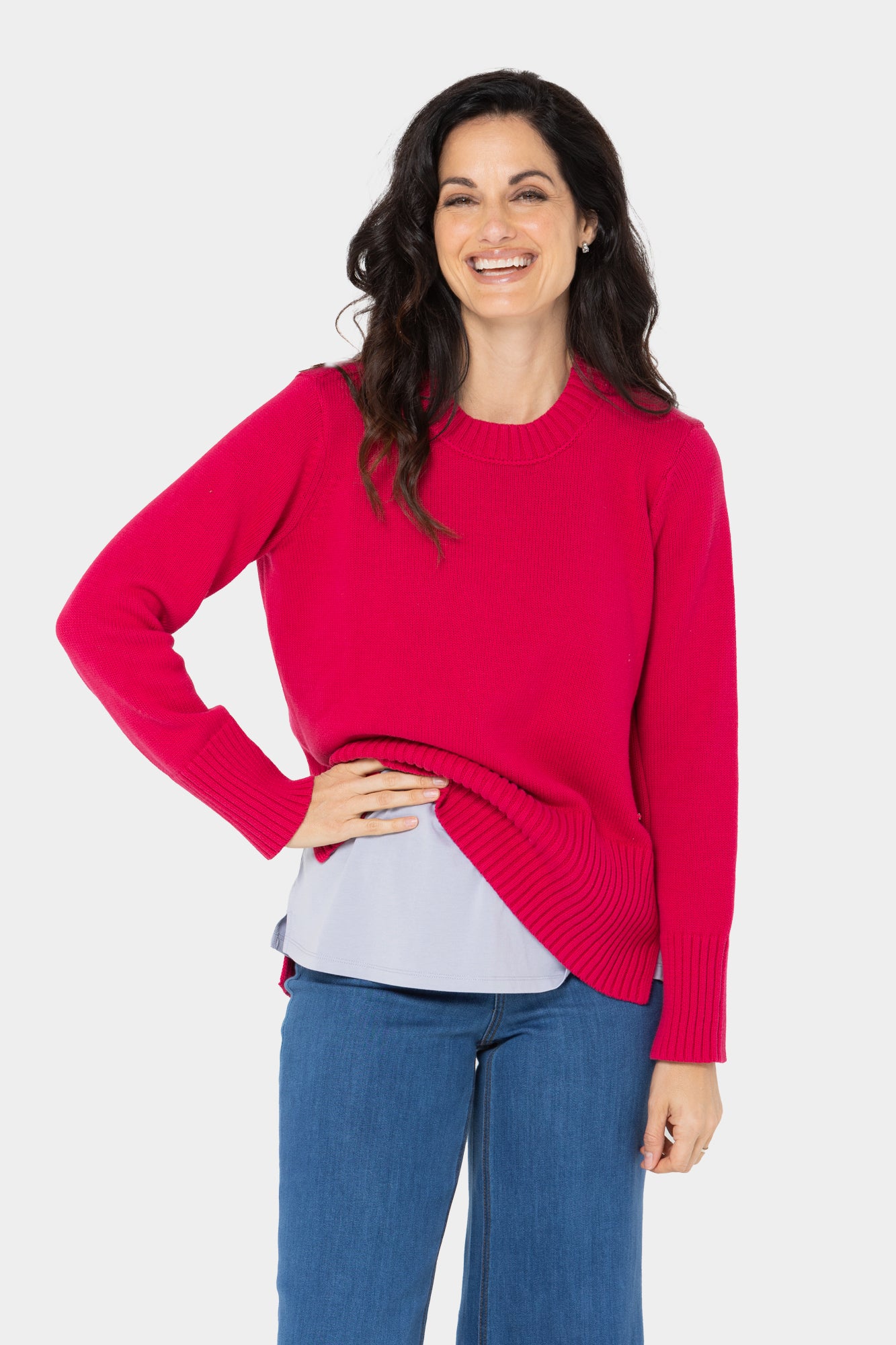 Cotton Crewneck Long-Sleeve Sweater