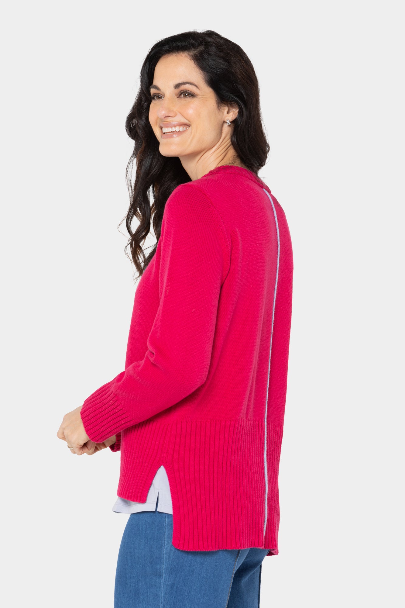 Cotton Crewneck Long-Sleeve Sweater