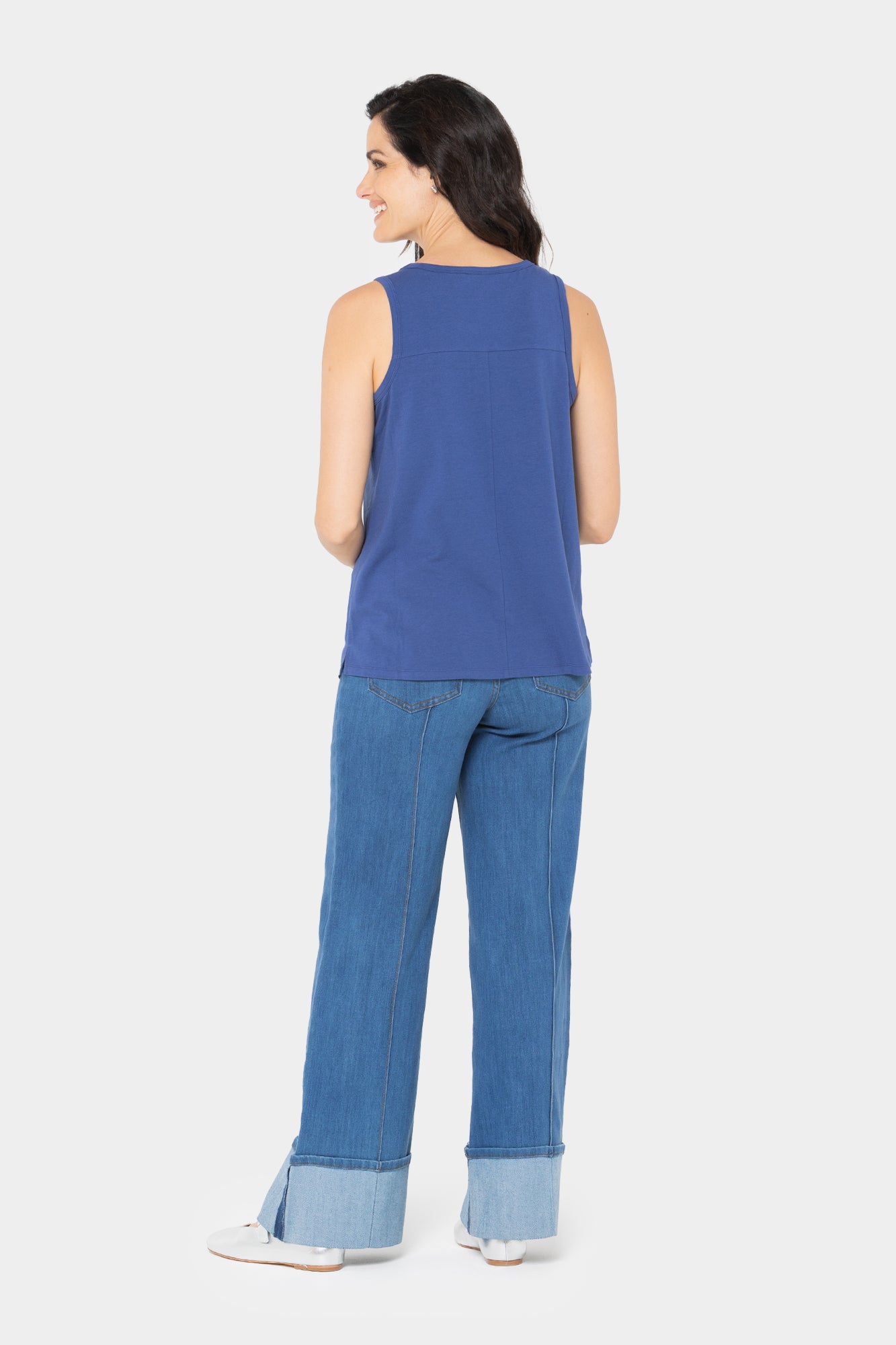 Full-Length Cuffed Jeans with Back Pintuck Detail