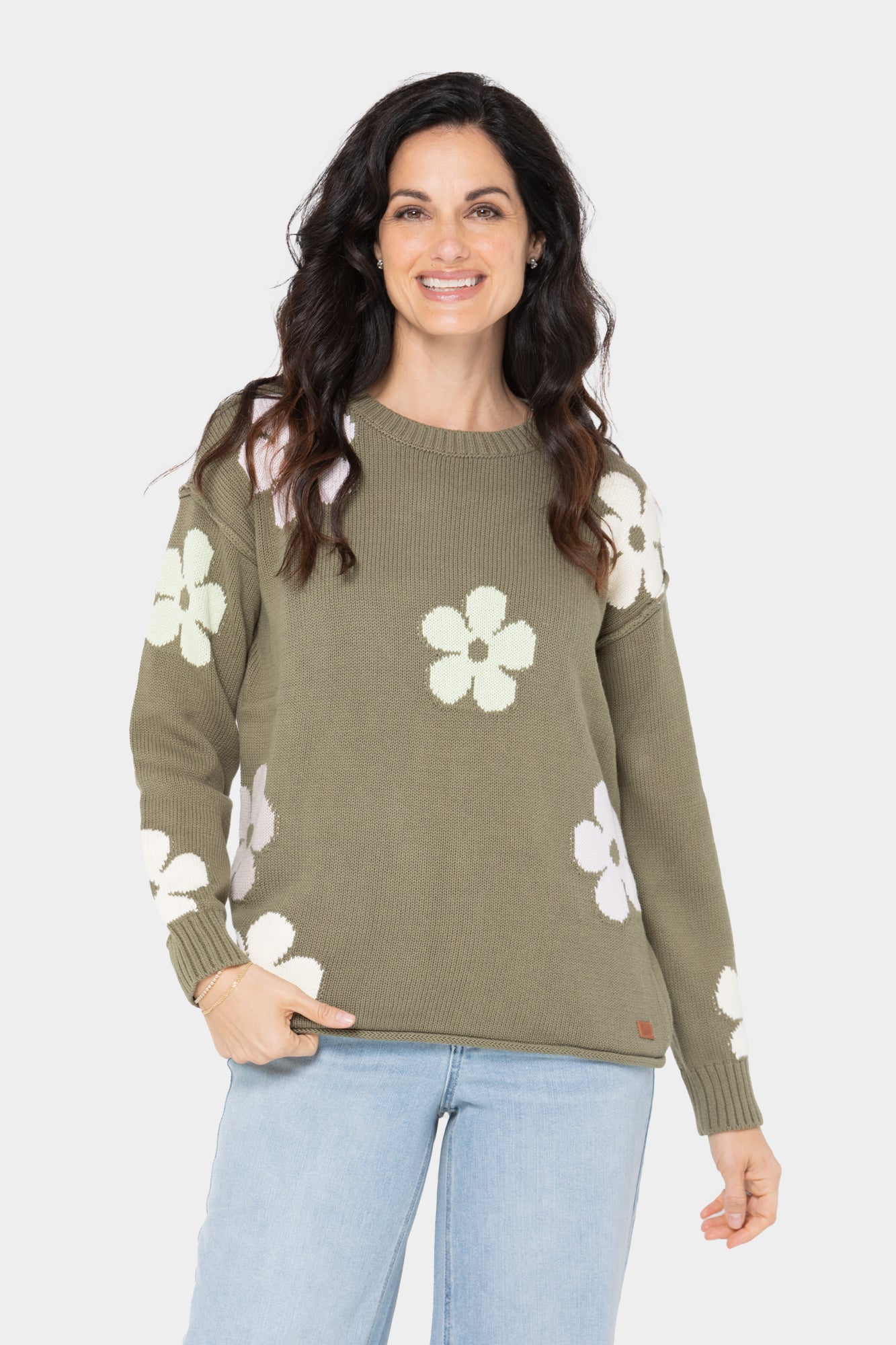 Novelty Stitch Crewneck Long-Sleeve Pullover