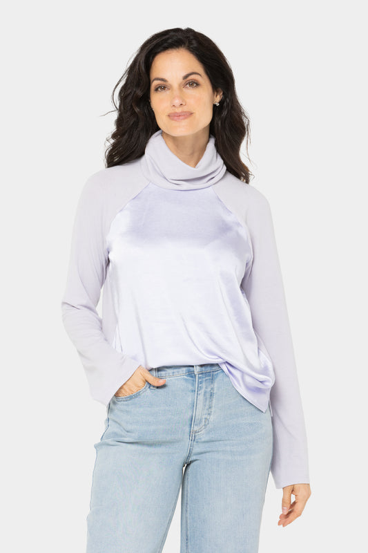 Mixed Media Raglan Sleeve Turtleneck Top