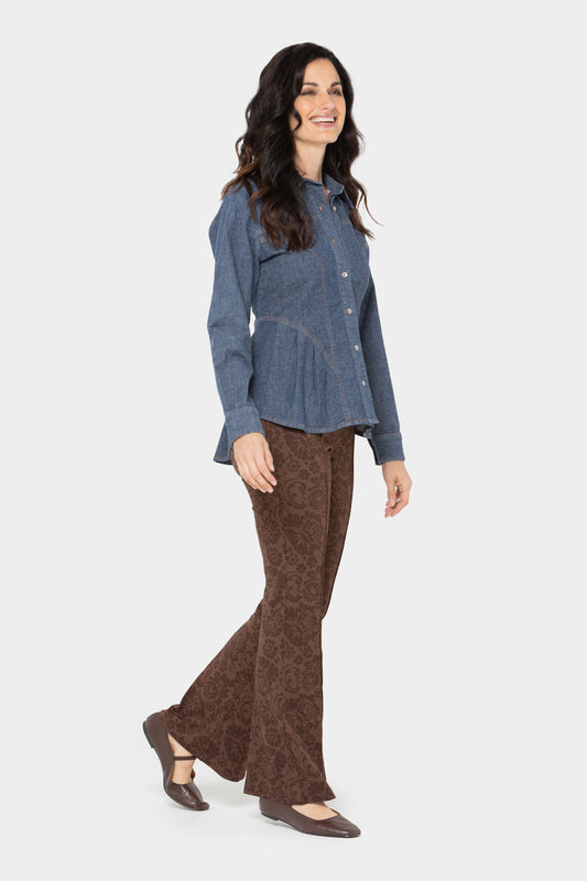 Printed Lace Flare Ponte Pants