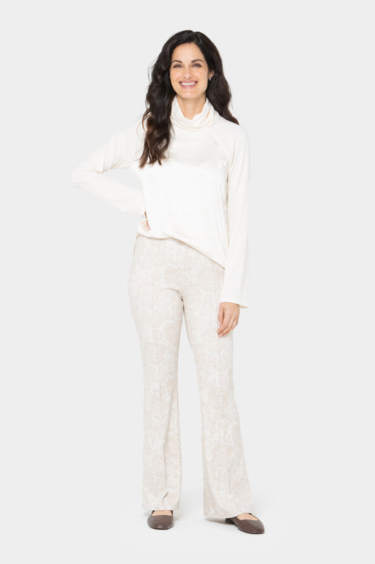 Printed Lace Flare Ponte Pants