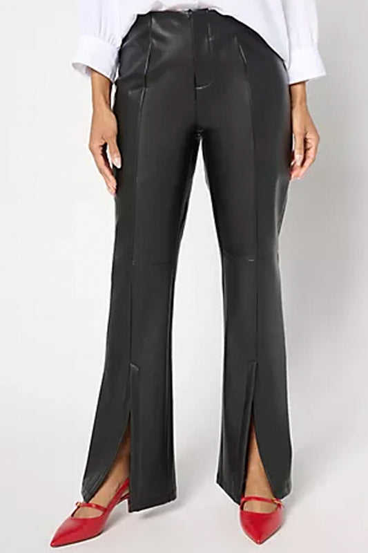 Black Label Faux Leather Split Hem Flare Pant