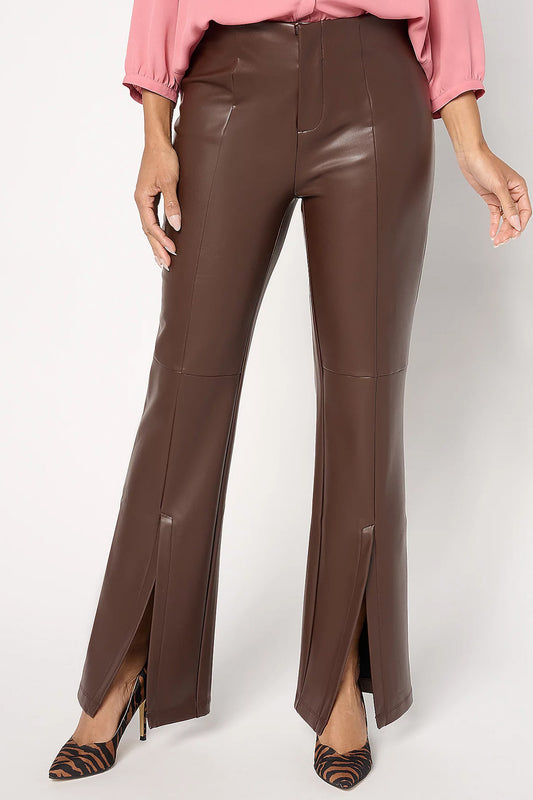 Black Label Faux Leather Split Hem Flare Pant